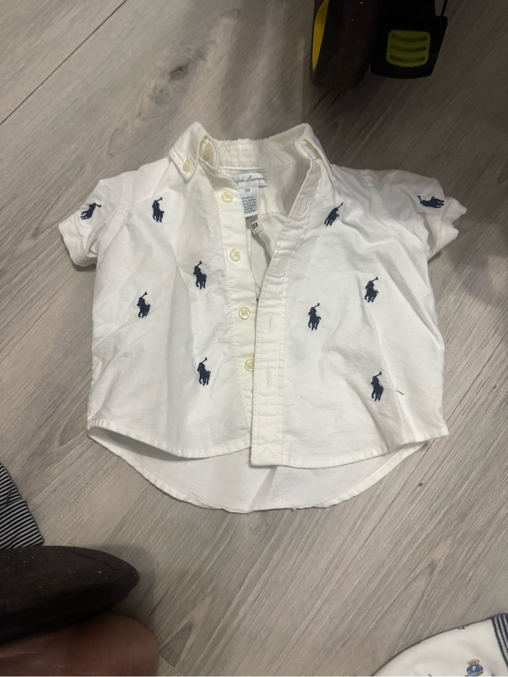 Ralph Lauren White Short-Sleeve Button-Down Shirt with Navy Pony Embroidery